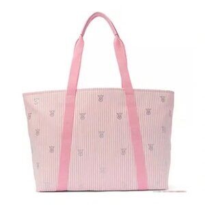 NEW Victoria's Secret Shine Tote Bag with Heritage Pink Stripe Print